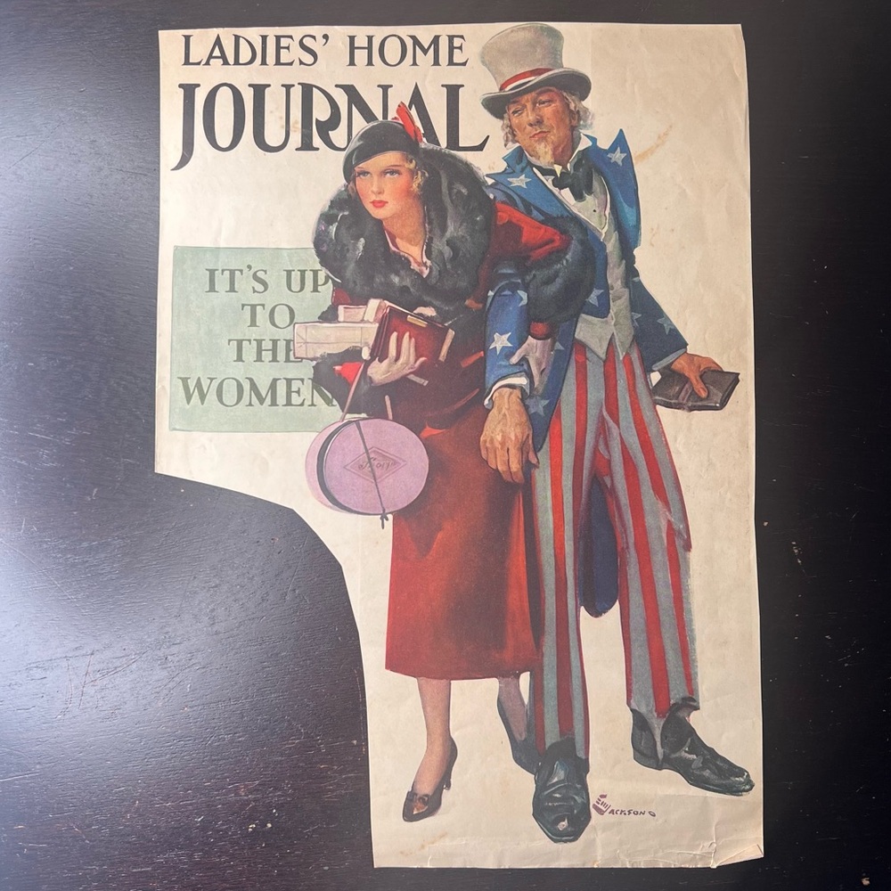 Vintage 1932 Ladies’ Home Journal Cover – Uncle Sam & Women Shoppers, Propaganda